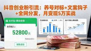 抖音创业粉引流:养号对标+文案钩子+全网分发,月变现5万实战-壹浩聊项目