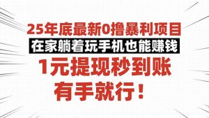 25年底最新0撸暴利项目,在家躺着玩手机也能赚钱,1元提现秒到账,有手…-壹浩聊项目