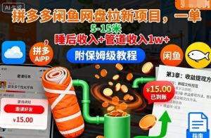 拼多多闲鱼网盘拉新项目,一单5-15米,睡后收入+管道收入1w+(附保姆级教程)-壹浩聊项目