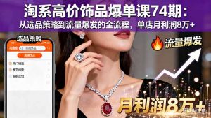 淘系高价饰品爆单课74期:从选品策略到流量爆发的全流程,单店月利润8万+-壹浩聊项目