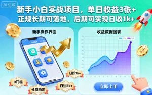 新手小白实战项目,单日收益3张+,正规长期可落地,后期可实现日收1k+【揭秘】-壹浩聊项目
