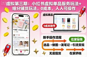 虚拟第三期:小红书虚拟单品服务玩法+细分铺货玩法,0成本,人人可操作-壹浩聊项目
