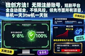 独创方法!无限注册账号,短剧平台全自动掘金,不惧风控,领先市面所有项目,单机一天3张【揭秘】-壹浩聊项目