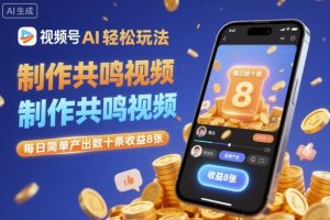视频号AI轻松玩法，制作共鸣视频，每日简单产出数十条收益8张-壹浩聊项目