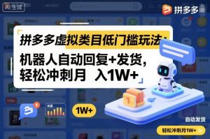 拼多多虚拟类目低门槛玩法:机器人自动回复+发货,轻松冲刺月入1W+-壹浩聊项目